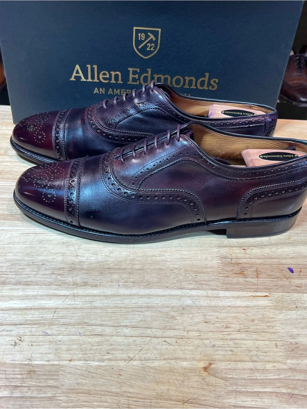 Allen Edmonds Strand Rutland Cap Toe Oxfords Custom #8 Burgundy Dye Sz 12D 🇺🇸